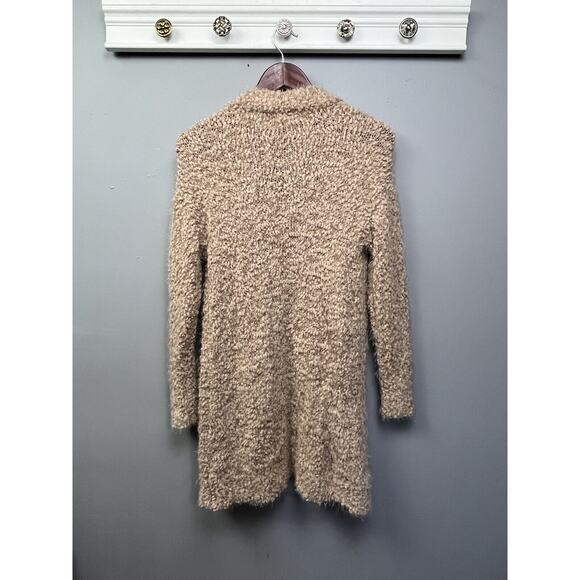 Pink Lily Open Front Knit Cardigan Long Womens XS Tan Fuzzy Neutral Casual - Picture 2 of 5